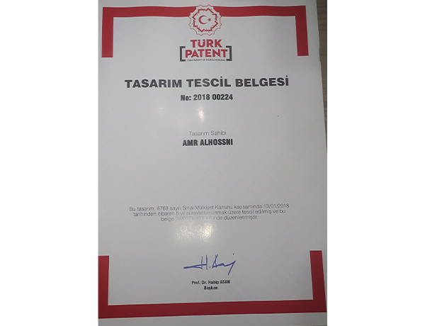 Türk Patent - Tasarım Tescil Belgesi